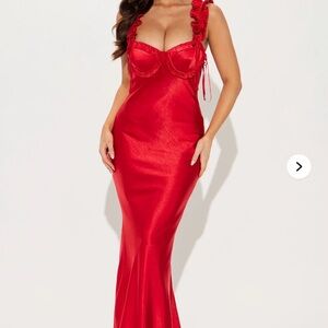 NWT Red Satin Ruffle Strap Evening Dress